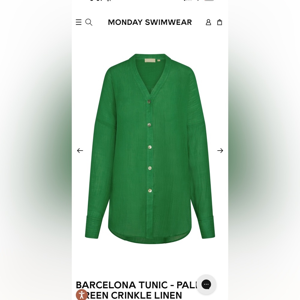 BARCELONA TUNIC - PALM GREEN CRINKLE LINEN size small NWT brand new